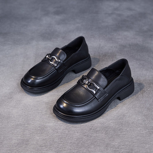 British Luxury Leather Loafers for Women - Signature Chain Detail & Slip-On