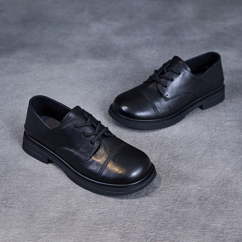 Women's Comfortable Vintage Leather Lace-Up Round-Toe Everyday Shoes