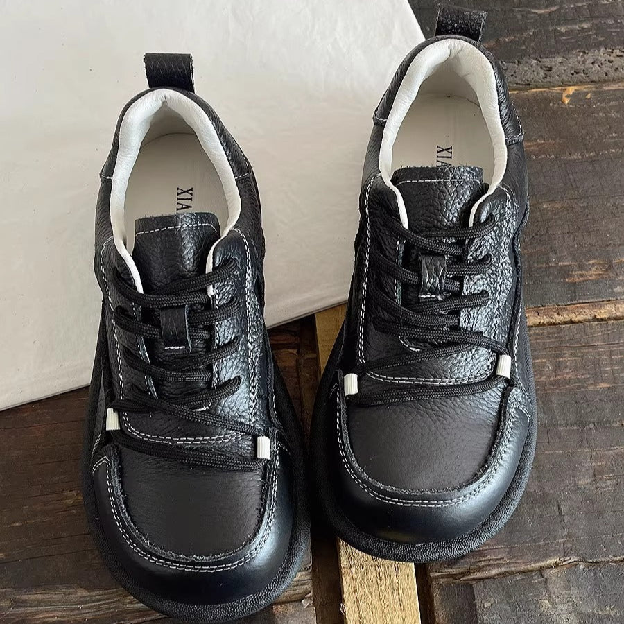 Women's Genuine Leather Casual Lace-Up Flat Shoes