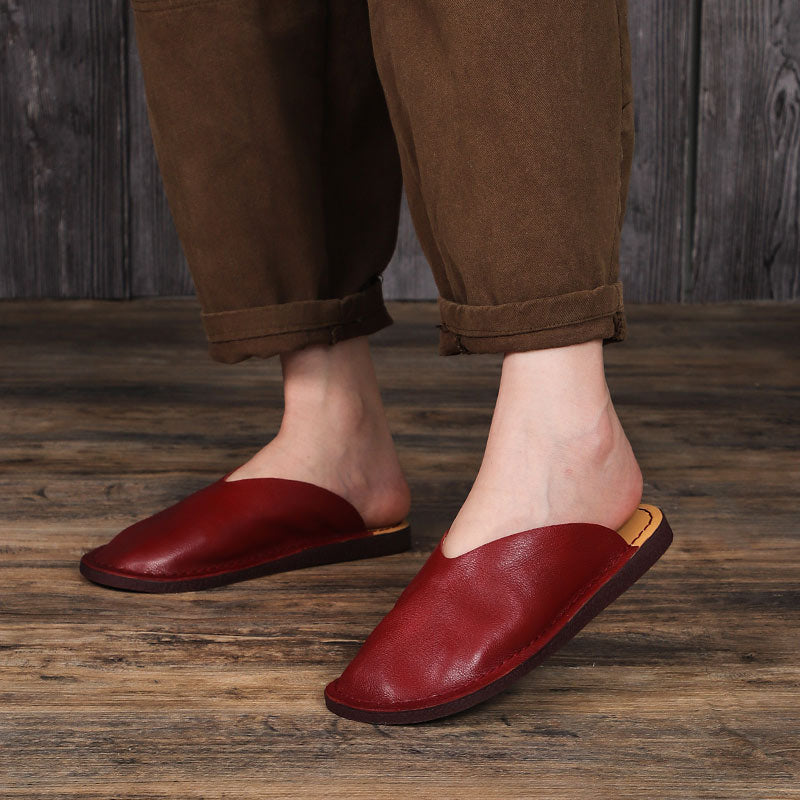 Women's Leather Minimalist Flat Mule Shoes