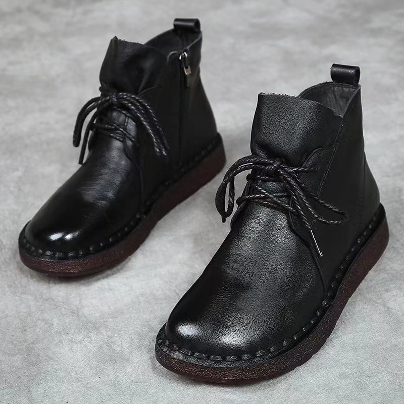 Comfortable Handmade Leather Boots Women's Shoes Non-slip Wear-resistant Sole