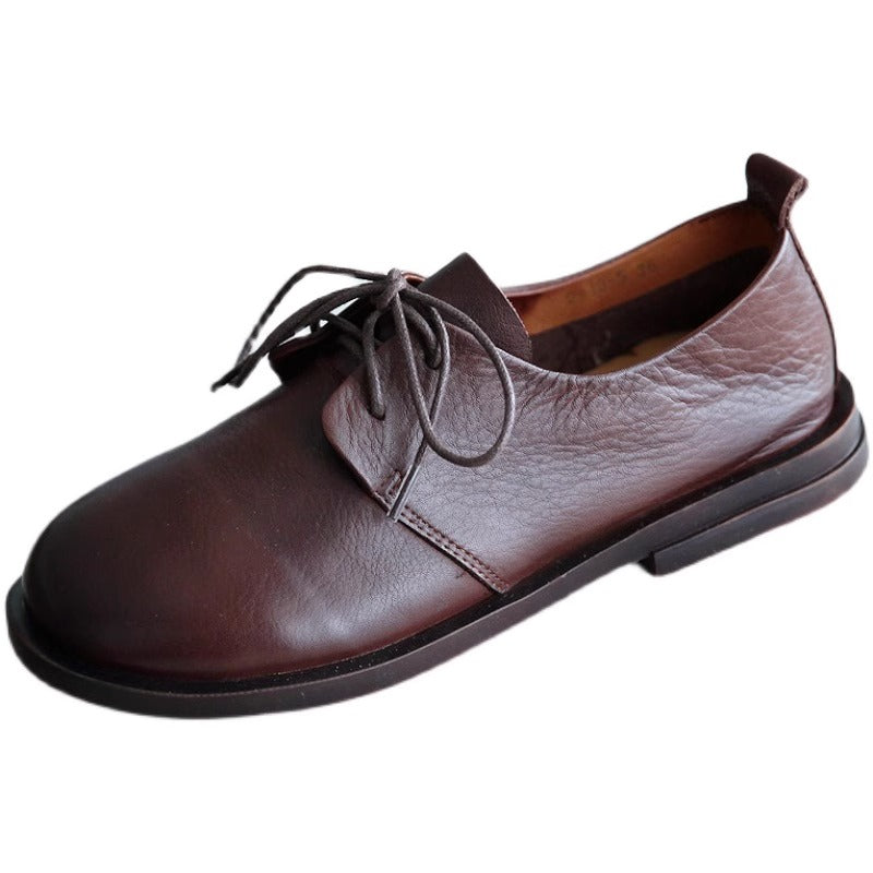 Women's Comfortable Genuine Leather Round Toe Lace-Up Casual Flats