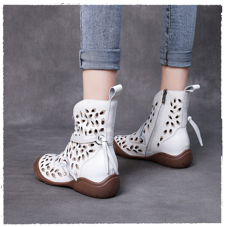Women's Ethnic Style Summer Boots – Hollow Genuine Leather Ankle Booties