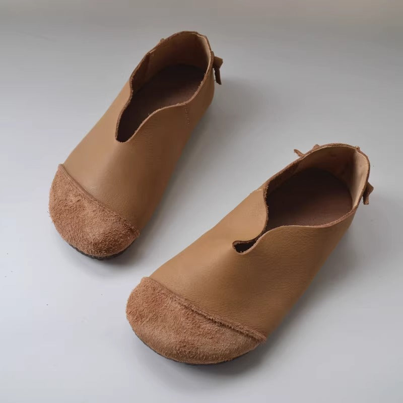 Women's Leather Flat Slip-on High-Vamp Daily Flat