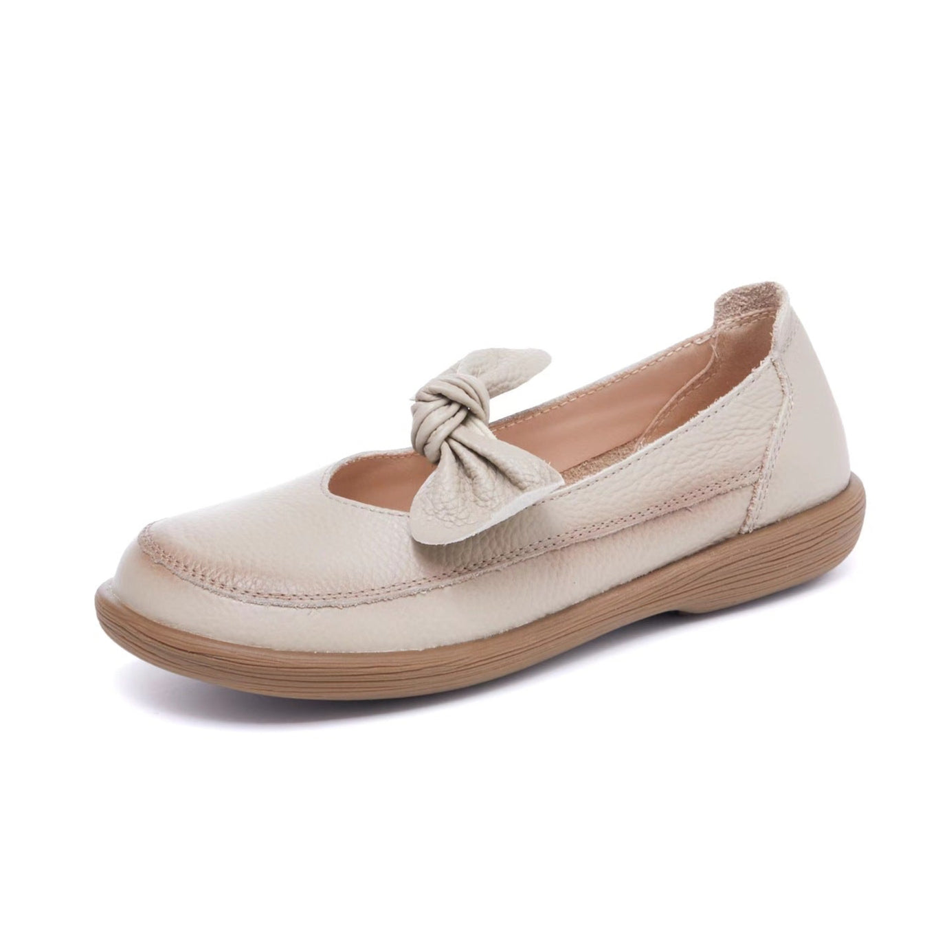 Women's Leather Comfort Bow Flat Shoes