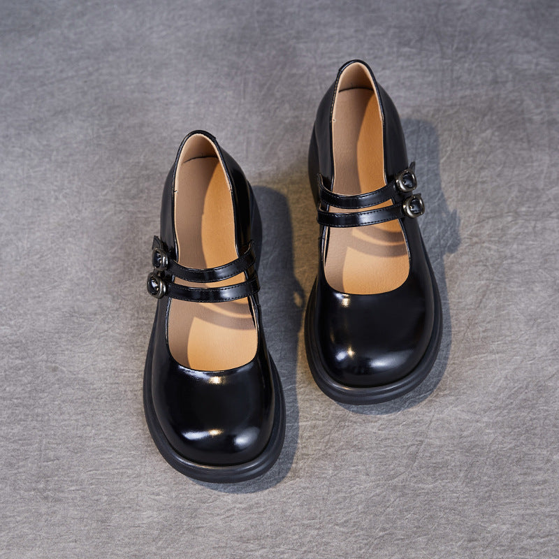 Double Buckle Leather Block heel Mary Jane Pumps Women's Shoes