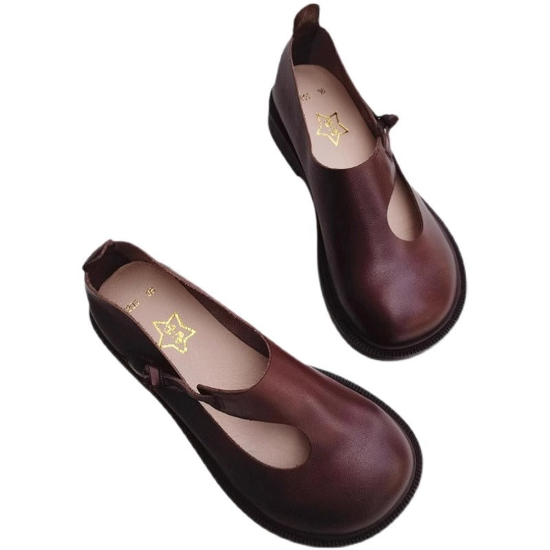 Handmade Women's Leather Wide Toe Box Flats – Casual Slip-On Shoes with Comfort