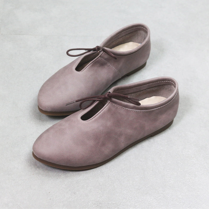 Women's Genuine Leather Lace-Up Flats – British Style Comfortable Shoes