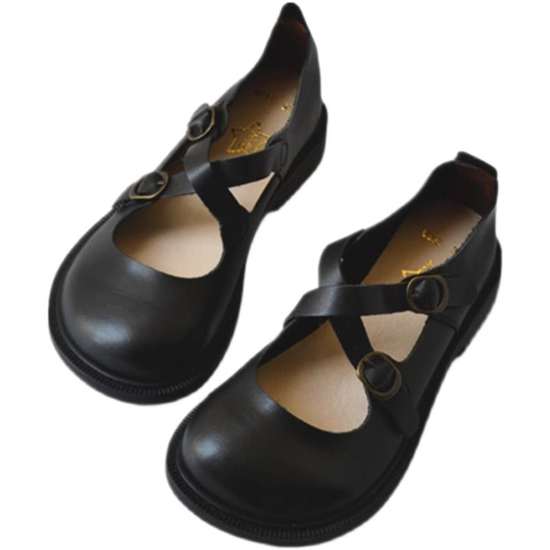 Women's Wide Fit Mary Jane Leather Flats – Handmade with Buckle Strap – Comfort Shoes