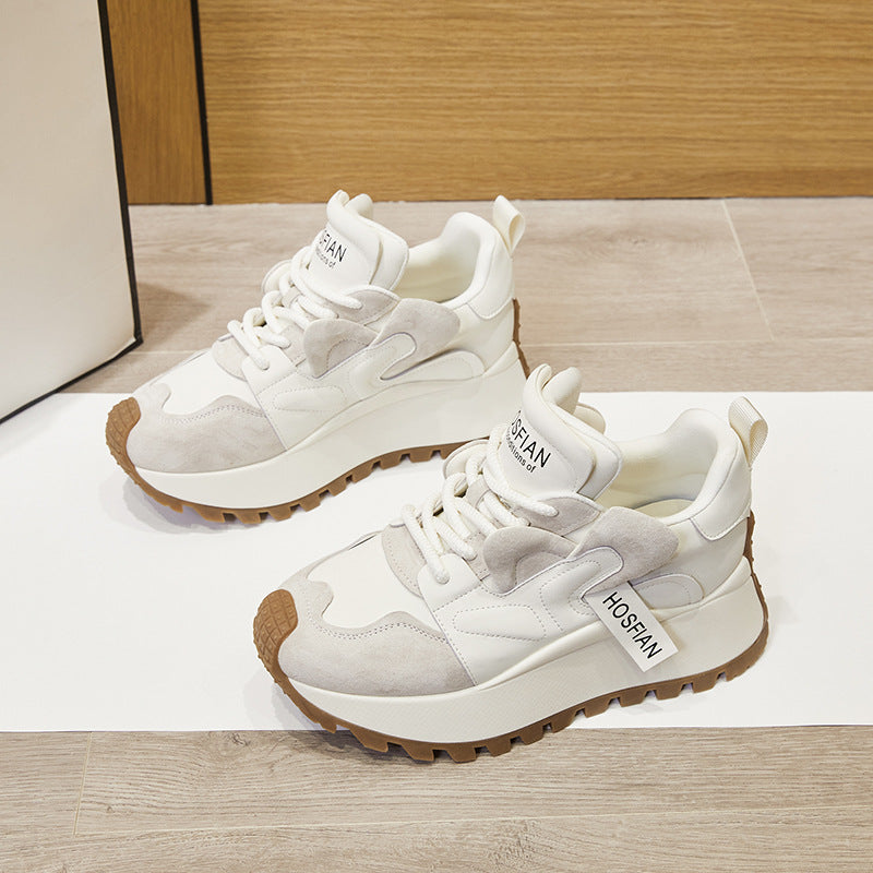 Women's Platform Leather Sneakers – Casual Cowhide Chunky Sole Trainers