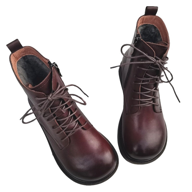Women's Leather Shearling Ankle Boots – Wide Toe Winter Warm Boots