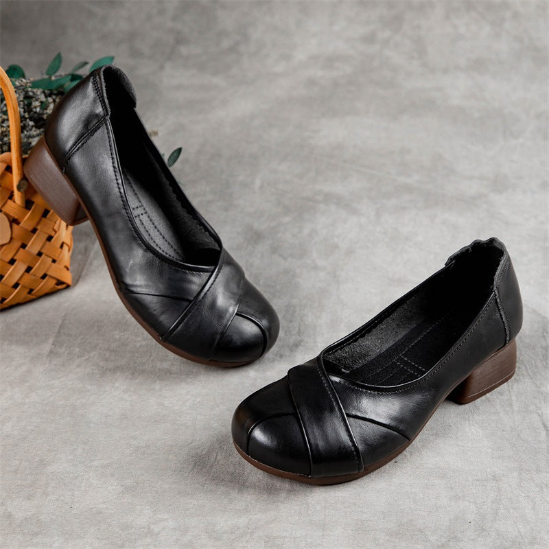 Women's Leather Comfort Overlay Glove Pump Low Heel Block Heel