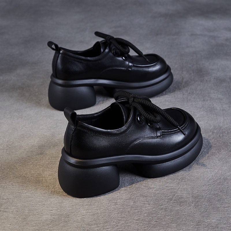 Women's Casual Platform Shoes – Lightweight Genuine Leather Lace-Up Design