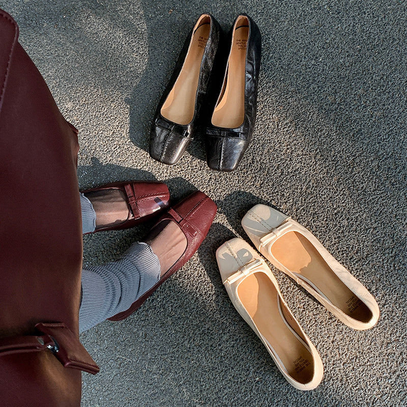 Womens Vintage Handmade Square Toe Ballet Comfort Flats