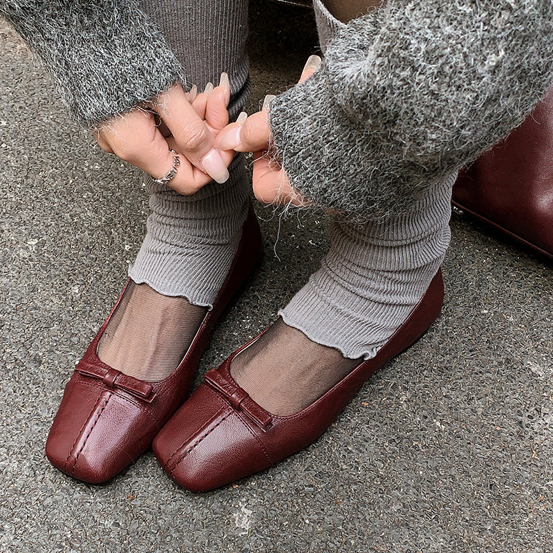 Womens Vintage Handmade Square Toe Ballet Comfort Flats