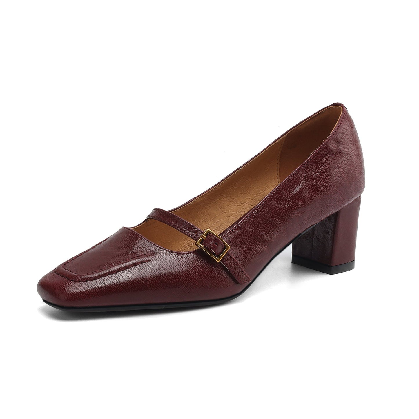 Women's Sheepskin Elegant Chunky Heel Buckle Pump
