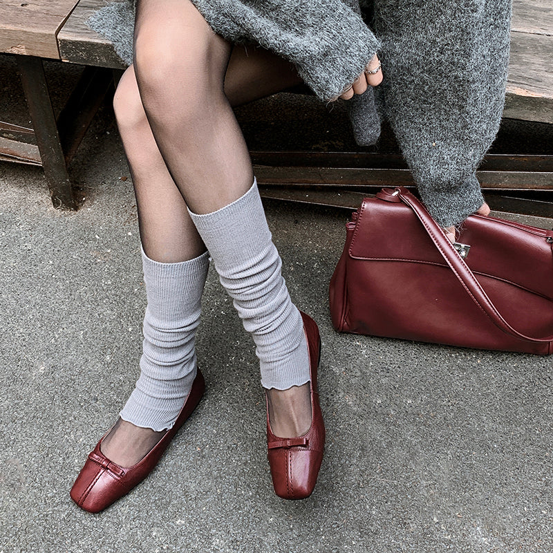 Womens Vintage Handmade Square Toe Ballet Comfort Flats