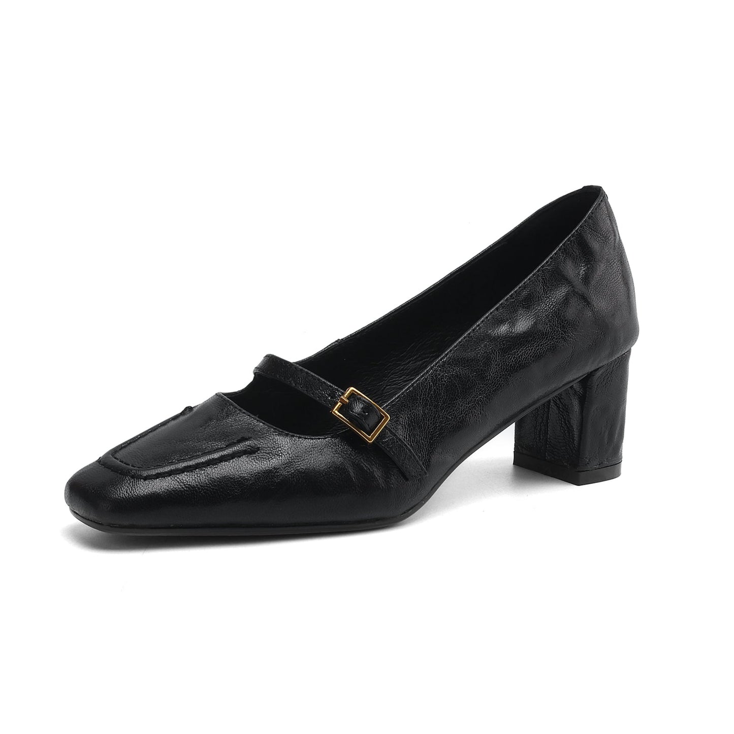 Women's Sheepskin Elegant Chunky Heel Buckle Pump