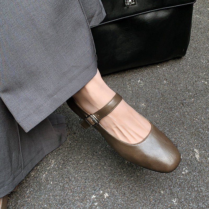 Women's Handmade Vintage Leather Comfort Flat Mary Jane Shoes