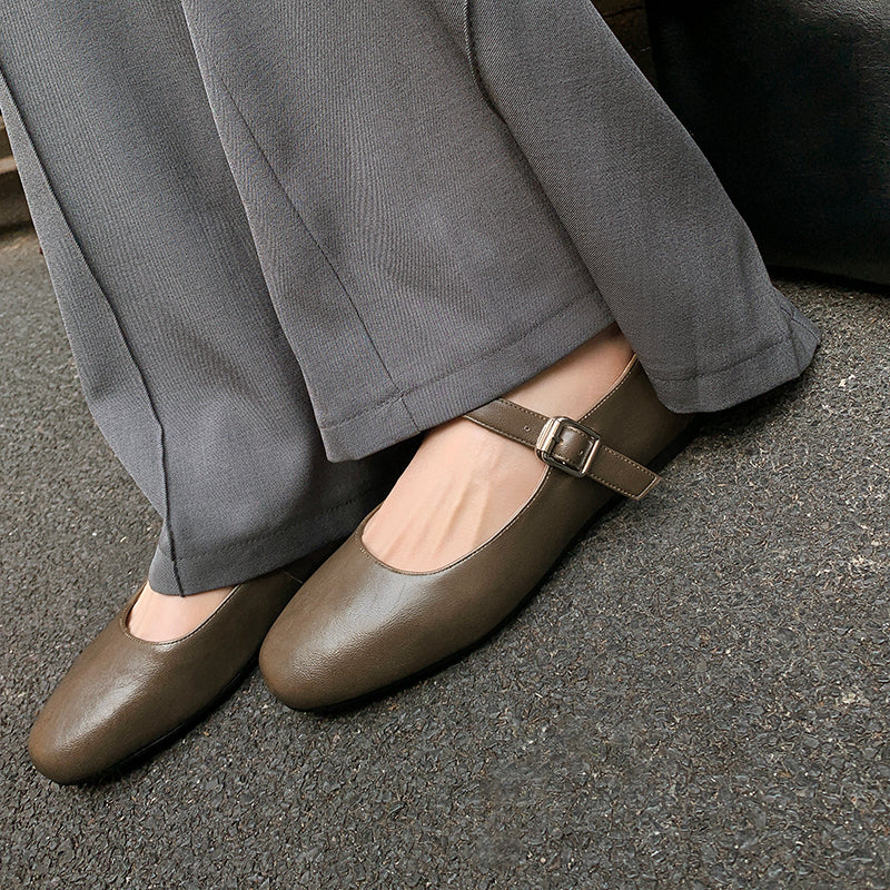 Women's Handmade Vintage Leather Comfort Flat Mary Jane Shoes
