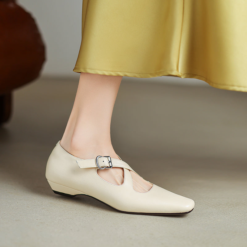 Womens Vintage Handmade Cross Buckle With Mary Jane Low Heels