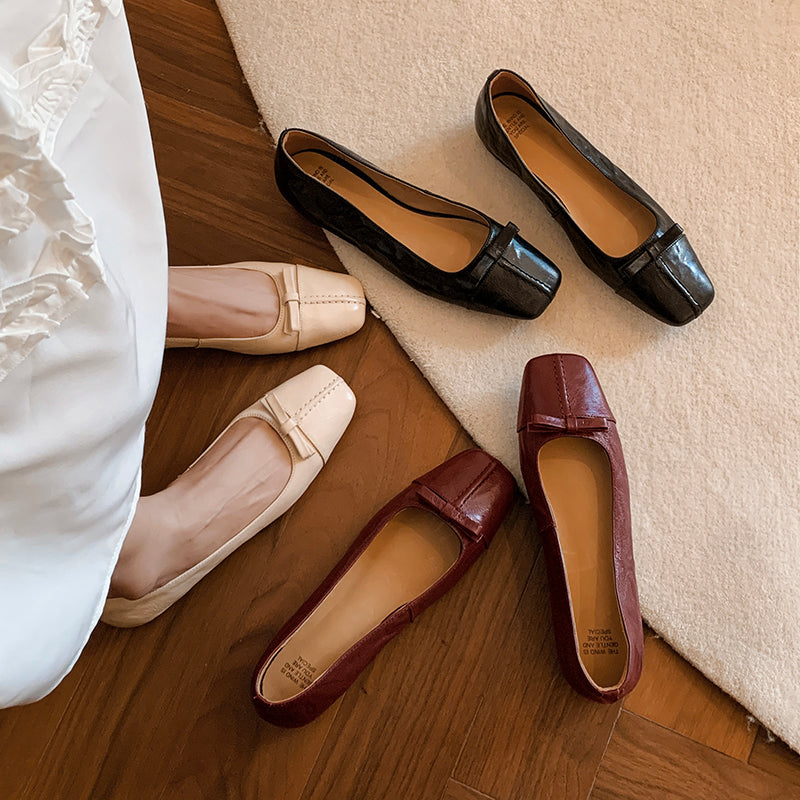 Womens Vintage Handmade Square Toe Ballet Comfort Flats