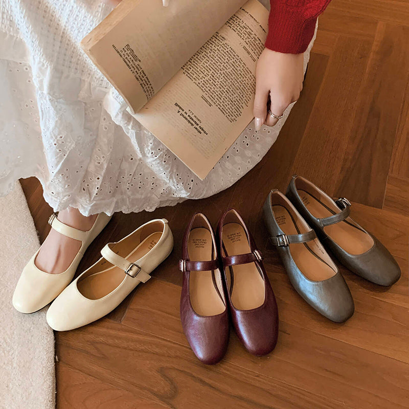 Women's Handmade Vintage Leather Comfort Flat Mary Jane Shoes