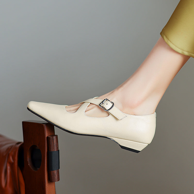 Womens Vintage Handmade Cross Buckle With Mary Jane Low Heels