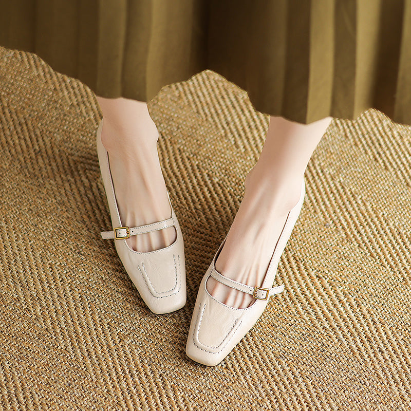 Women's Sheepskin Elegant Chunky Heel Buckle Pump