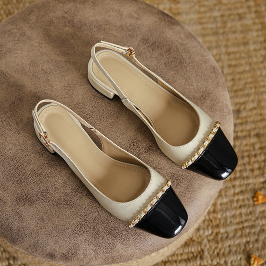 Women's Elegant Patchwork Slingback Low Heel Mary Jane Sandals