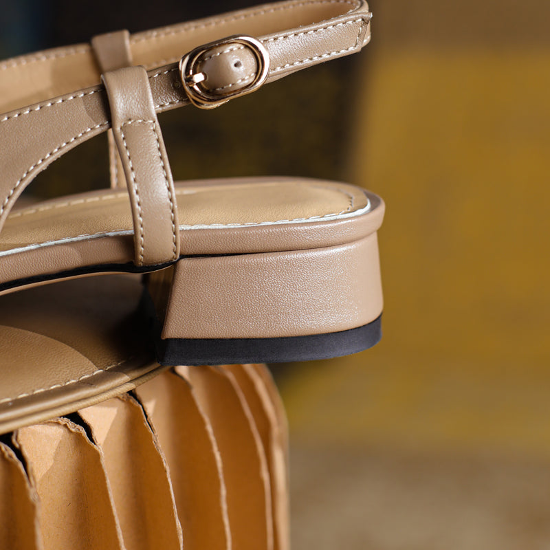 Women's Handmade Leather Tassel Metal Buckle Closed Toe Slingback Sandals
