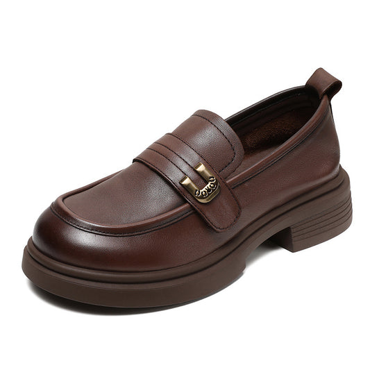 Women's Soft Leather Low Heel Loafers – Comfortable Everyday Slip-On Shoes