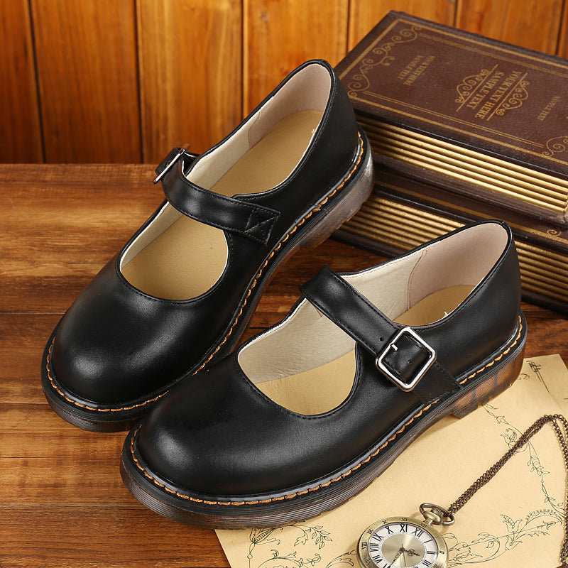 Women's Dark Brown Retro Mary Jane Leather Flats – Old-Fashioned School Shoes