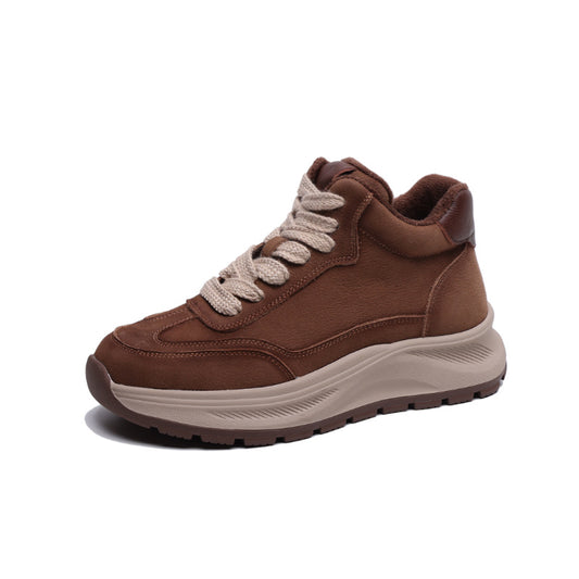 Women's Retro High-Top Leather Sneakers – Chunky Sole Casual Platform Shoes