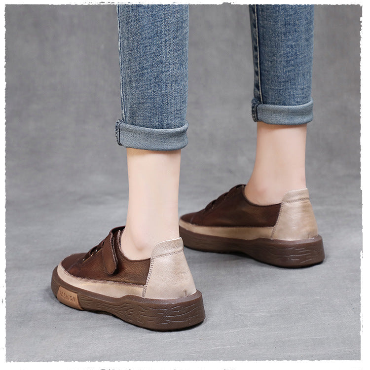 Women's Leather Flat Sneakers – Non-Slip & Comfortable for Daily Wear