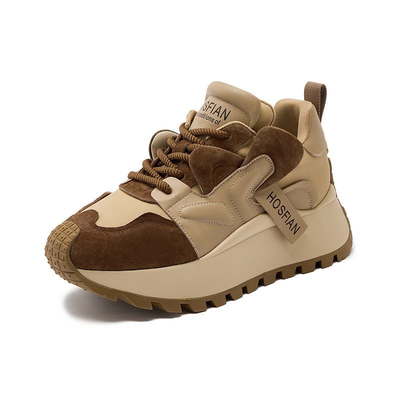 Women's Platform Leather Sneakers – Casual Cowhide Chunky Sole Trainers