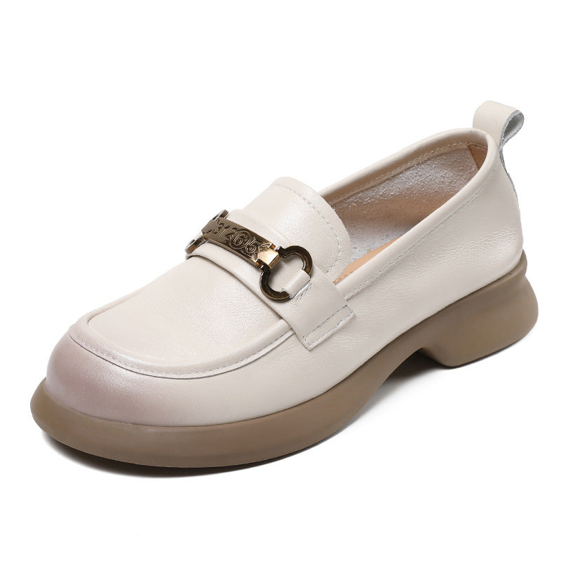 Women's Retro Soft Genuine Leather Loafers – Comfortable Chain Detail