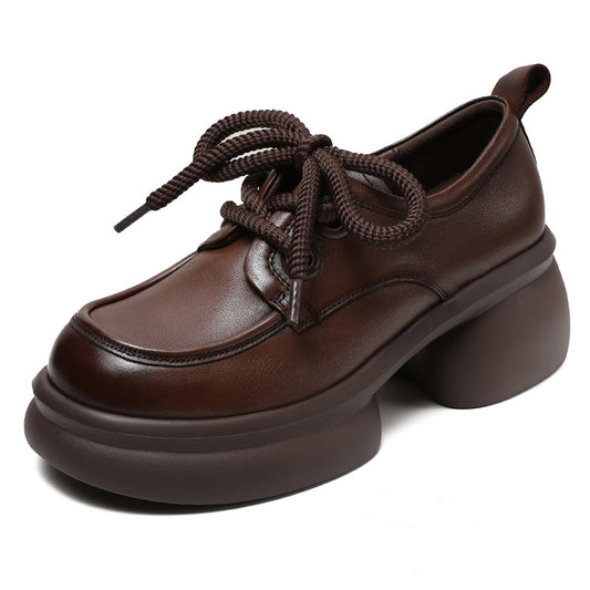 Women's Casual Platform Shoes – Lightweight Genuine Leather Lace-Up Design