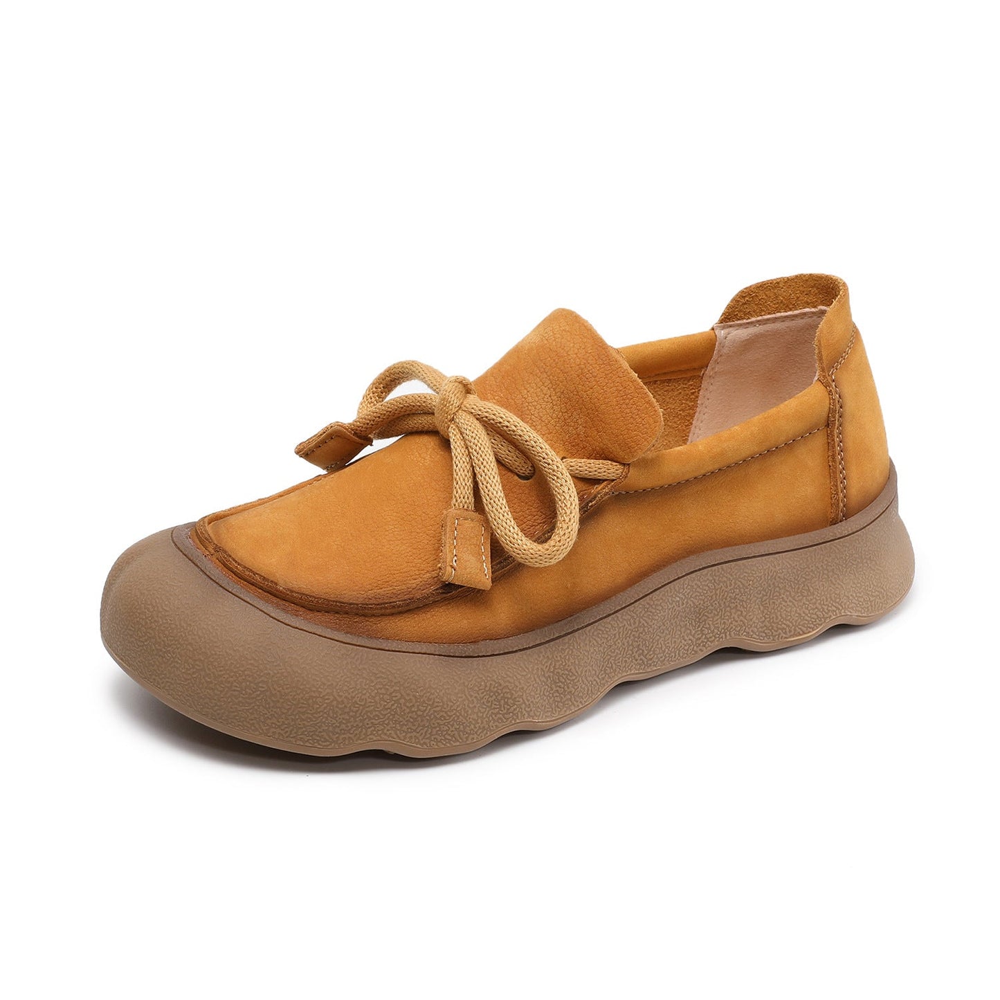 Comfortable Women's Soft Leather Round-Toe Lace-Up Walking Shoes