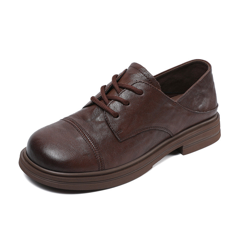 Women's Comfortable Vintage Leather Lace-Up Round-Toe Everyday Shoes