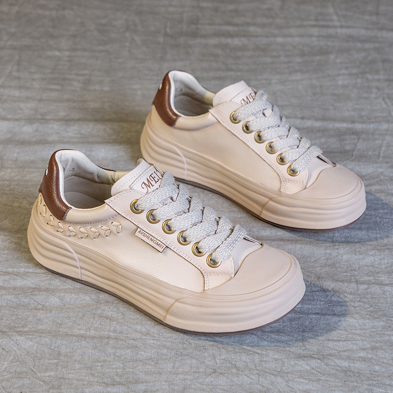 Women's Casual Leather Platform Lace-Up Sneakers