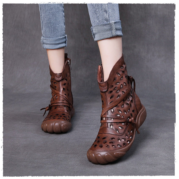 Women's Ethnic Style Summer Boots – Hollow Genuine Leather Ankle Booties