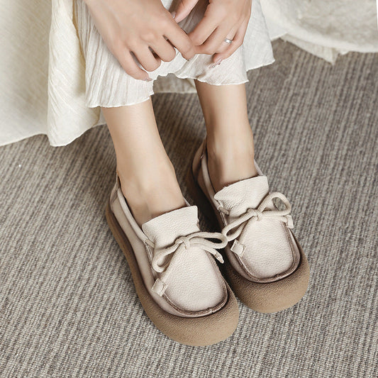 Women's Leather Platform Lace-up Daily Casual Shoes