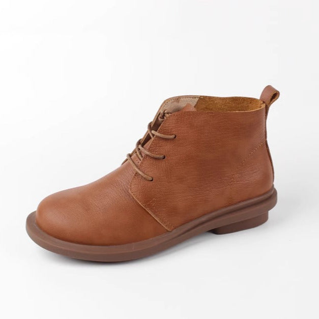 Women's Handmade Leather Casual Flat Lace Up Ankle Boots