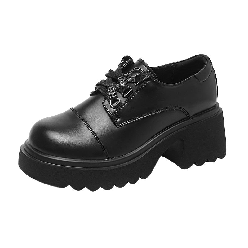 Women's Retro Chunky Oxford Shoes – Lace-Up Round Toe Preppy Flats