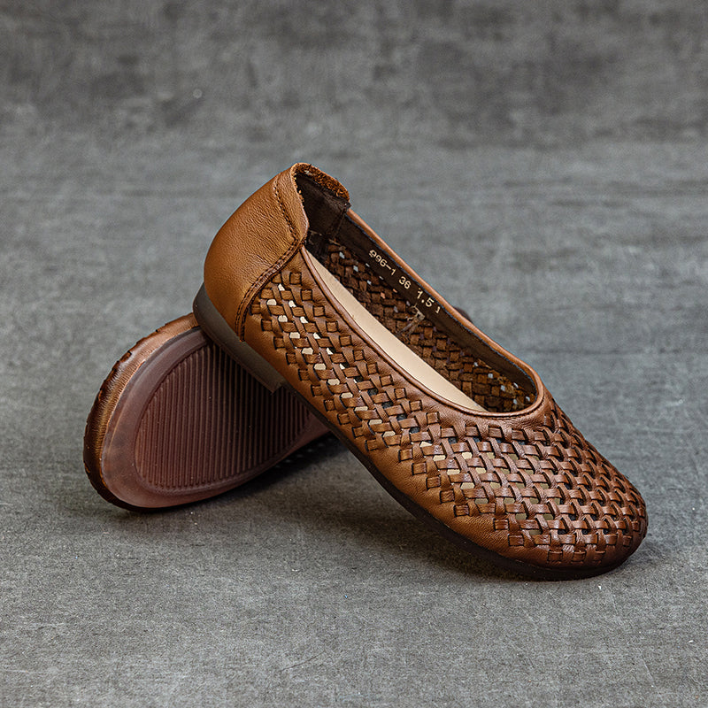 Women's Leather Woven Hollow Out Flat Sandals Glove Shoes
