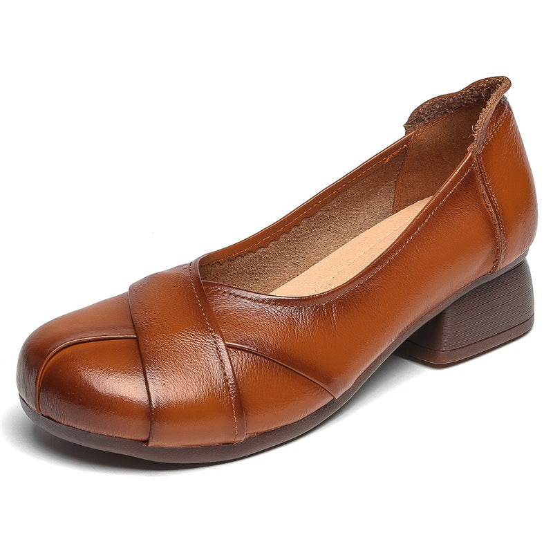 Women's Leather Comfort Overlay Glove Pump Low Heel Block Heel