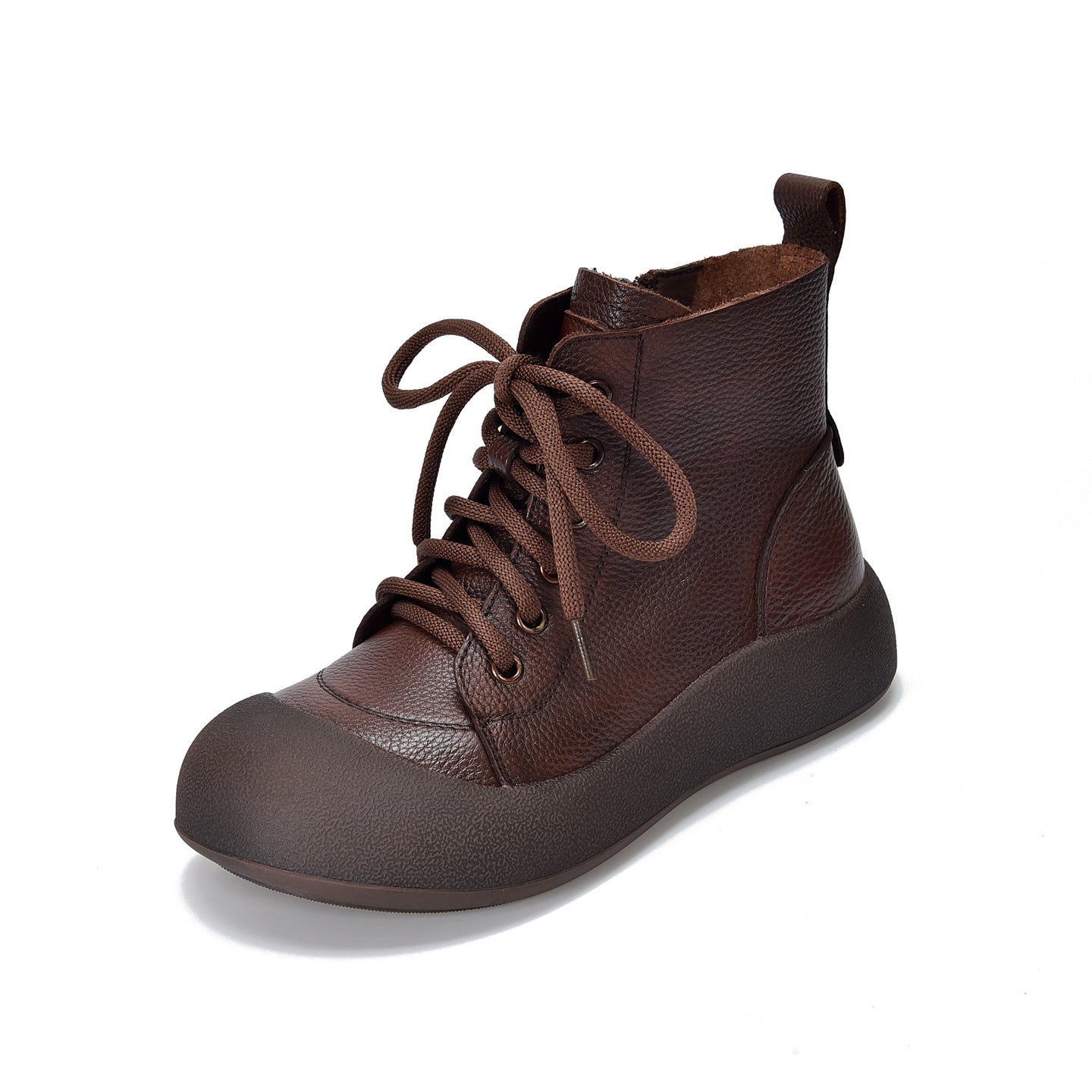 Women's Leather Daily Walking Boots – Lace-Up and Side Zipper