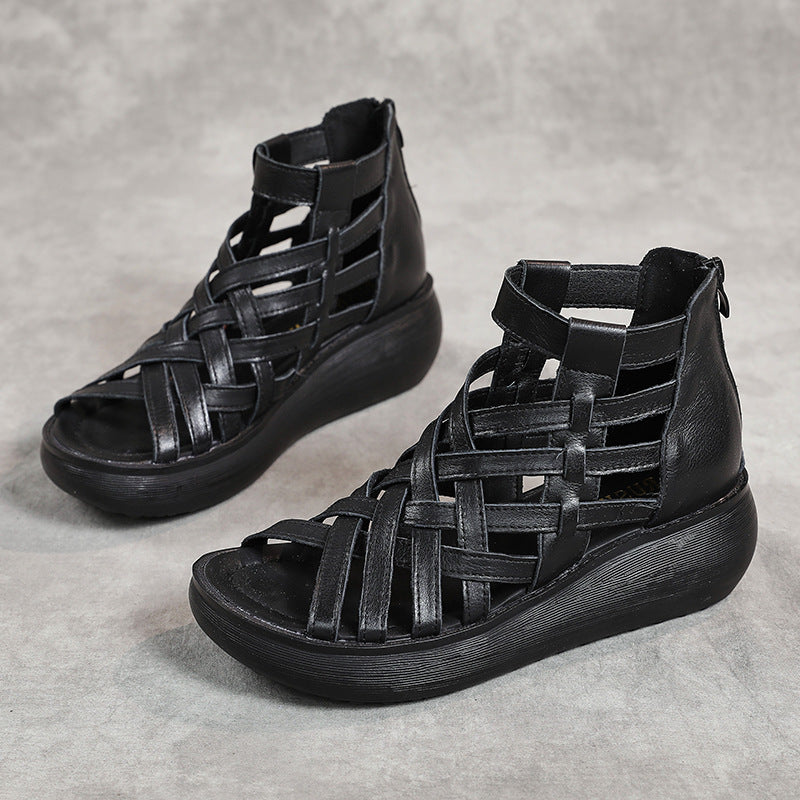 Women's Leather Roman Ankle Boots Sandals