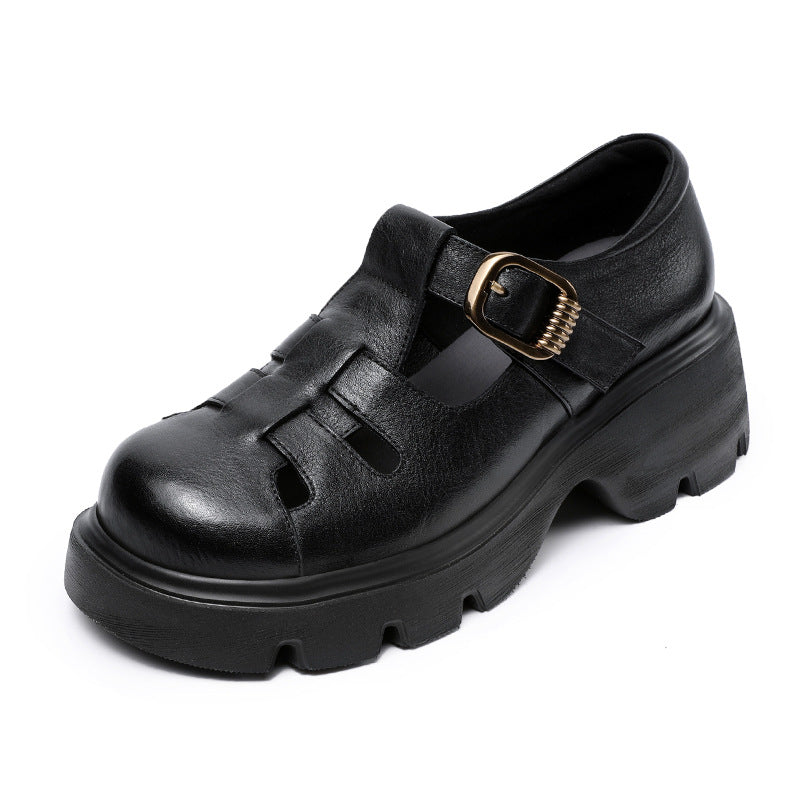 Women's Leather Summer Platform Woven Closed Toe Heel Sandals